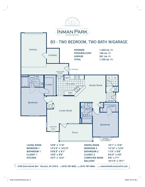 Floor plan for 2 beds, 2 baths, 1244 sqft